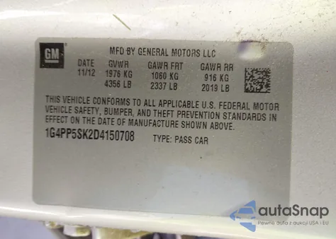 2013 Buick Verano from USA, damaged, VIN 1G4PP5SK2D4150708